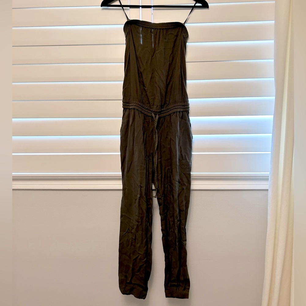Aritzia Talula Olive Green Strapless Jumpsuit with Elastic Waist (XXS)